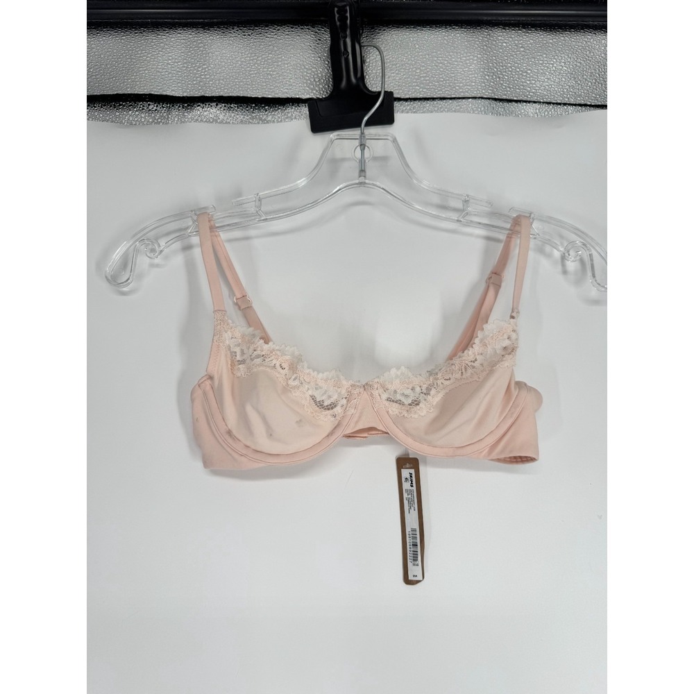 SKIMS Fits Everybody‎ Lace Unlined Demi Bra Womens 32A Primrose Tonal Underwired